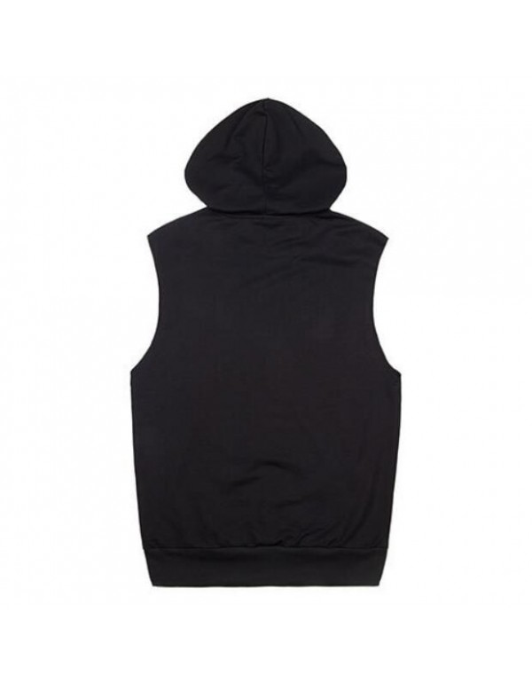 Men 2 Pcs Solid Color Sleeveless Hooded Tops And Pants