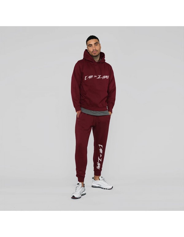 S-3XL Men Casual Letter Print Solid Color ​Long Sleeve Hoodie And Pants Two Pieces Set