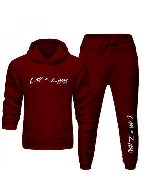 S-3XL Men Casual Letter Print Solid Color ​Long Sleeve Hoodie And Pants Two Pieces Set