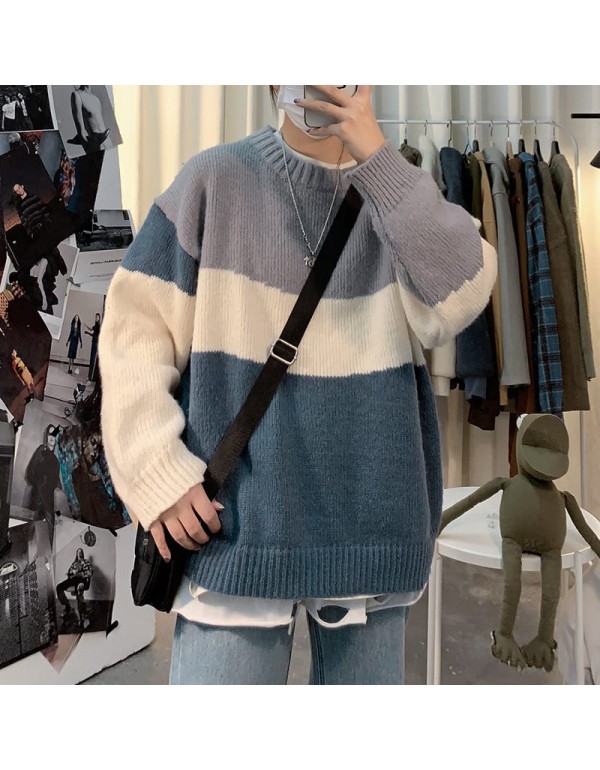 M-2XL Men Fashion Round Neck Color Blocking Long S...