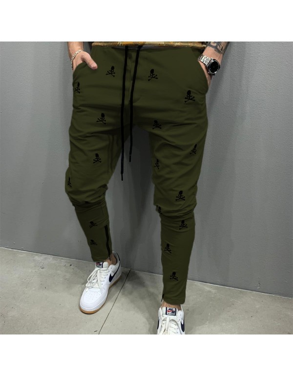 Size:M-3XL Men Fashion Drawstring Waist Skull Print Pants