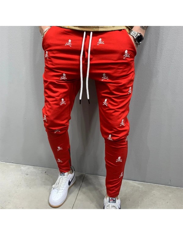 Size:M-3XL Men Fashion Drawstring Waist Skull Print Pants