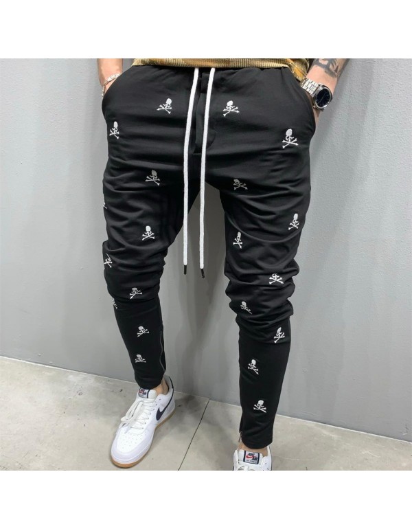 Size:M-3XL Men Fashion Drawstring Waist Skull Print Pants