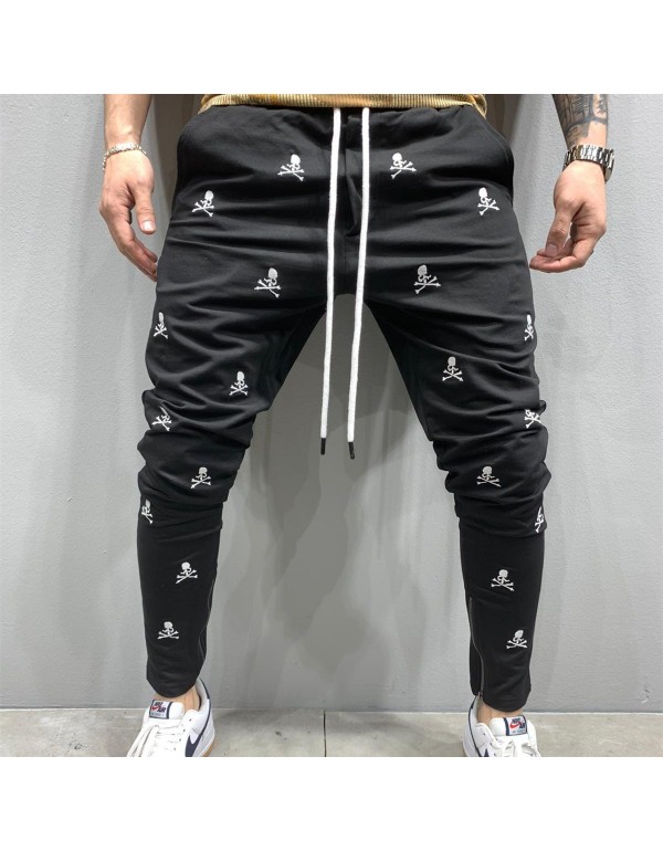 Size:M-3XL Men Fashion Drawstring Waist Skull Print Pants