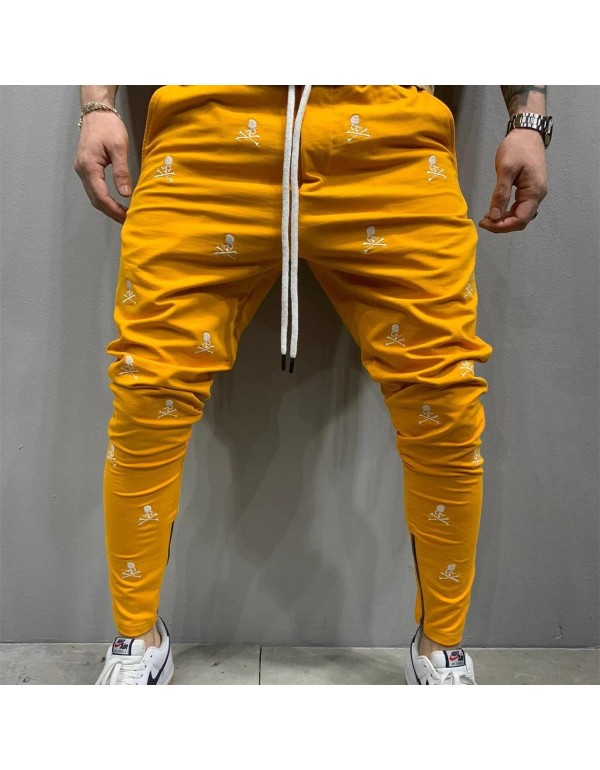 Size:M-3XL Men Fashion Drawstring Waist Skull Print Pants