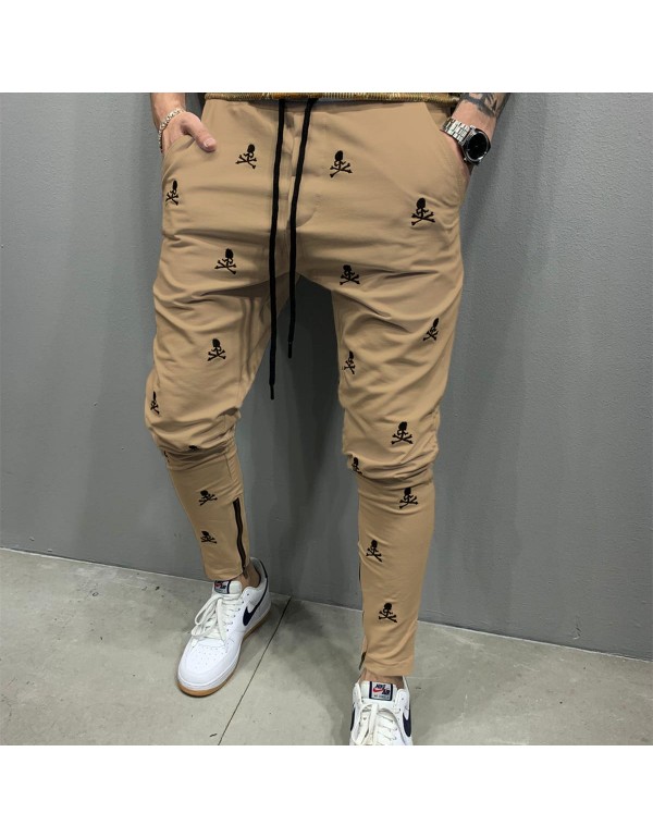 Size:M-3XL Men Fashion Drawstring Waist Skull Print Pants