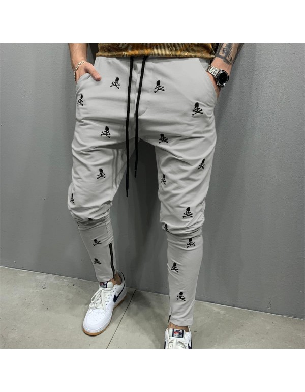 Size:M-3XL Men Fashion Drawstring Waist Skull Print Pants