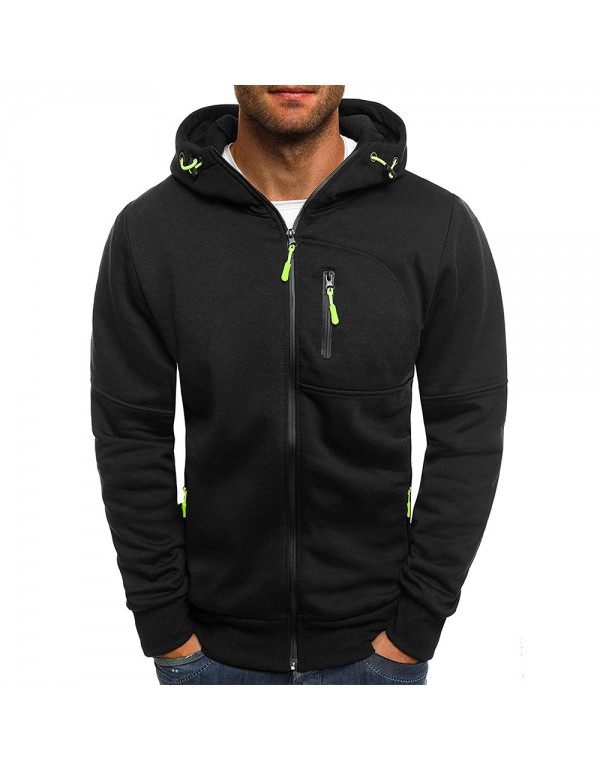 Men Basic Long Sleeve Zipper Pocket Design Hoodie