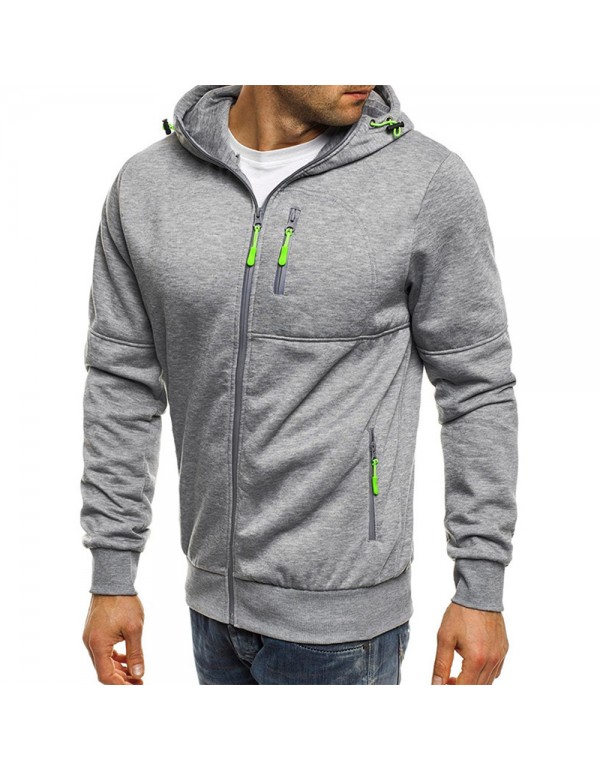 Men Basic Long Sleeve Zipper Pocket Design Hoodie