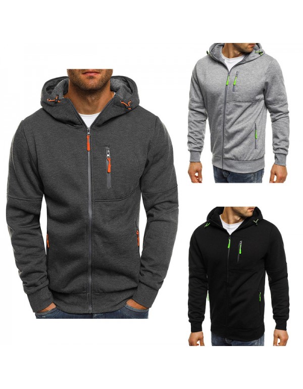 Men Basic Long Sleeve Zipper Pocket Design Hoodie