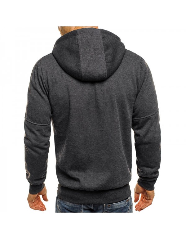 Men Basic Long Sleeve Zipper Pocket Design Hoodie