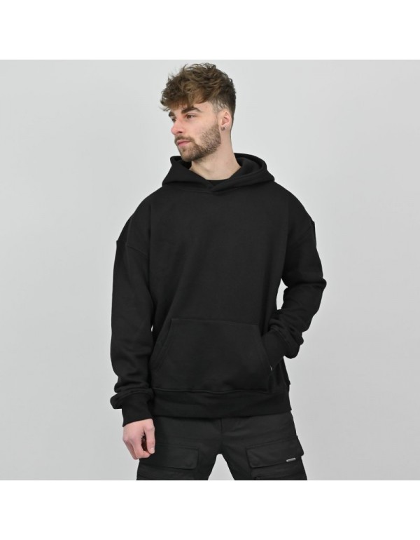 Men Basic Long Sleeve Single-breasted Solid Color Fleece-lined Hoodie