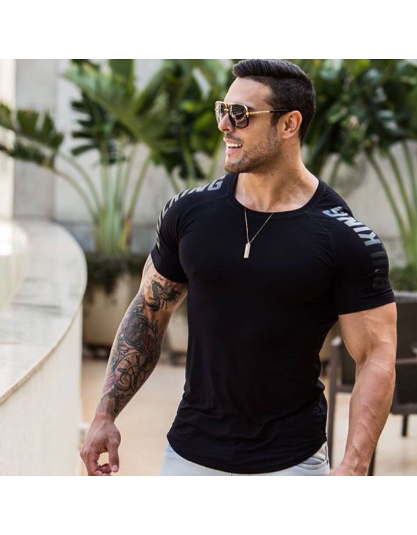 M-3XL Men Fashion Print Round Neckline Short-sleeve Slim Tee