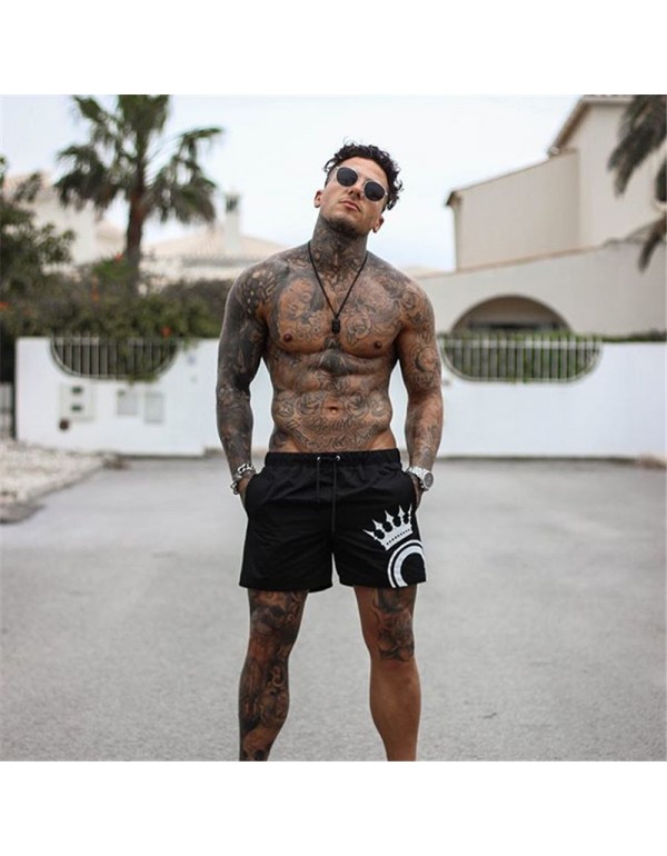 M-3XL Men Crown Print Lace-up Fitness Sports Shorts