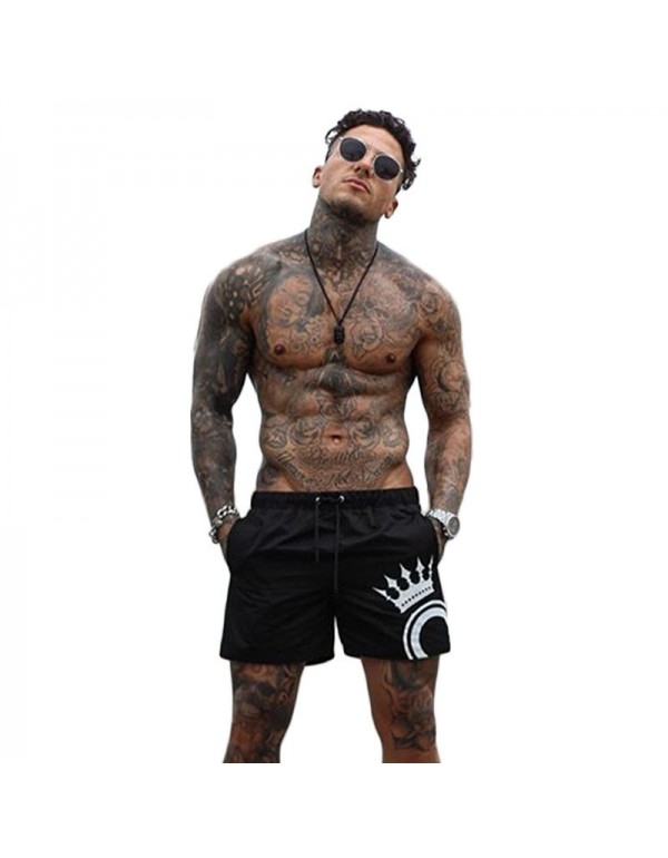 M-3XL Men Crown Print Lace-up Fitness Sports Shorts