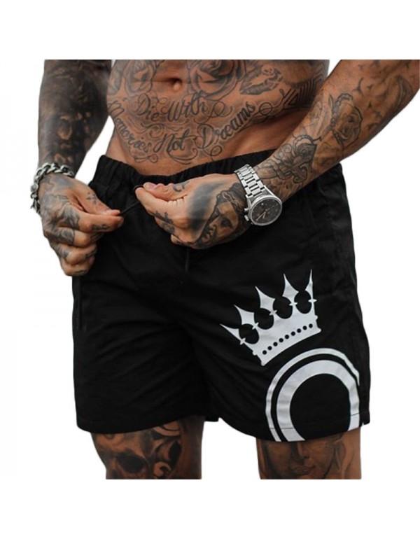 M-3XL Men Crown Print Lace-up Fitness Sports Shorts