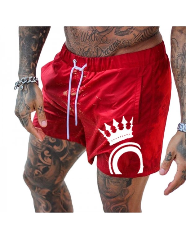 M-3XL Men Crown Print Lace-up Fitness Sports Shorts