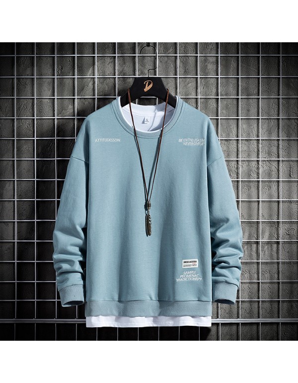 Men Basic Long Sleeve Round Neck Loose Sweatshirt