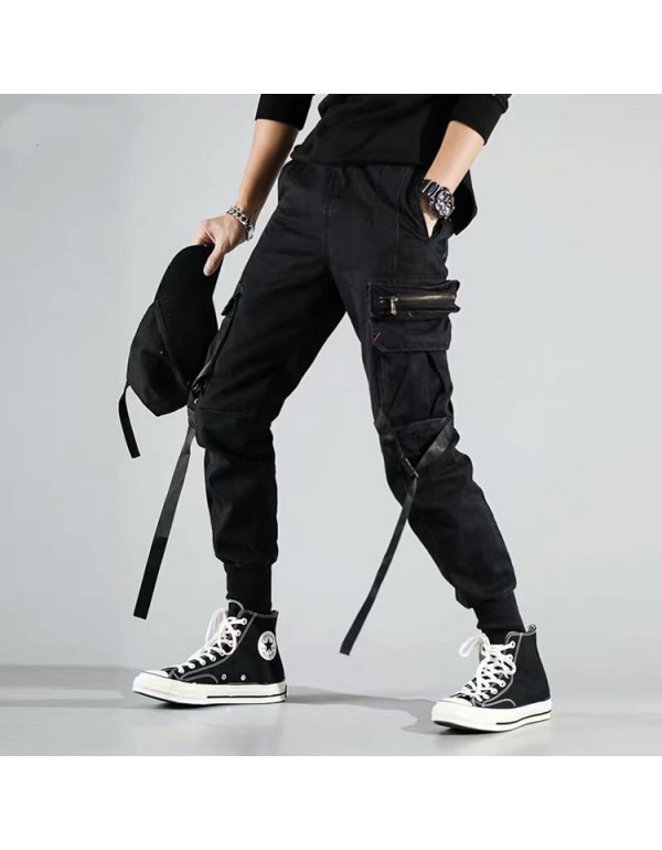 Men Casual Mid Waist Zipper Multi-pocket Design Jo...