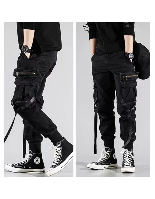 Men Casual Mid Waist Zipper Multi-pocket Design Jogger Cargo Pants