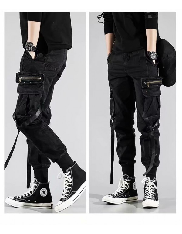 Men Casual Mid Waist Zipper Multi-pocket Design Jogger Cargo Pants