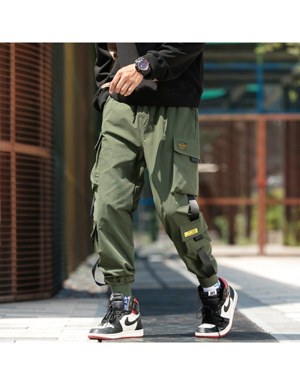 Men Plus Size Casual Mid Waist Drawstring Waist Multi-pocket Design Loose Jogger Pants