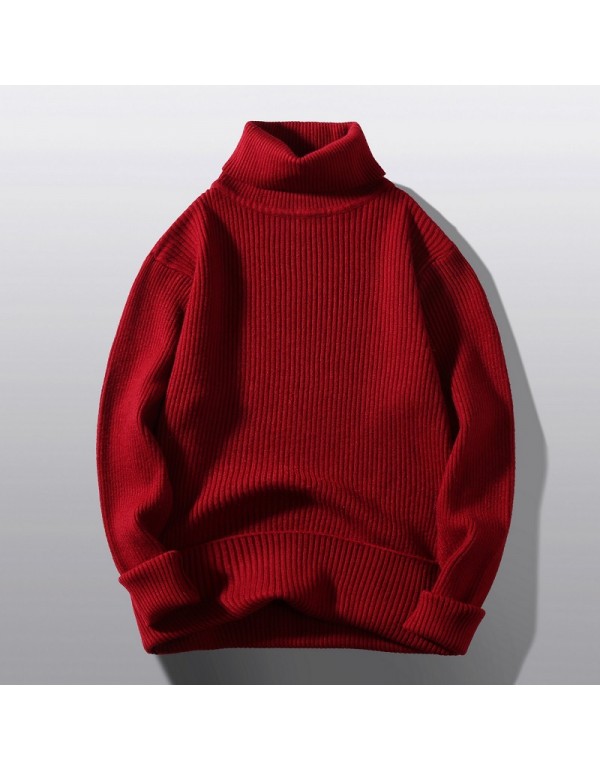 Men Casual Long Sleeve Turtle Neck Solid Color Loose Knitwear