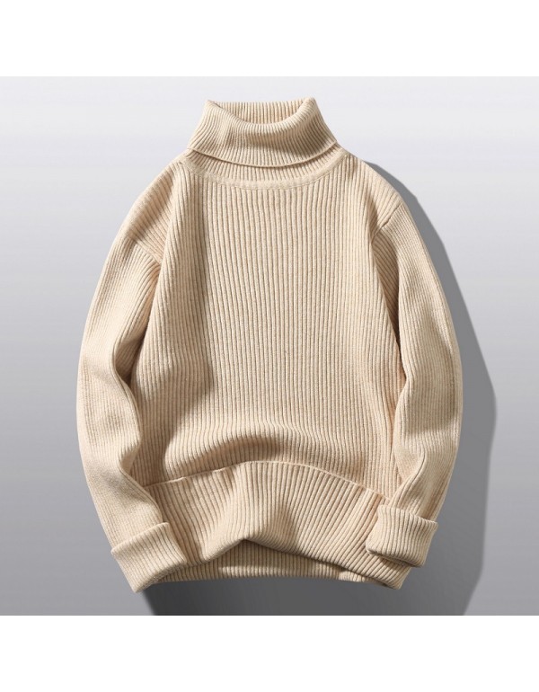 Men Casual Long Sleeve Turtle Neck Solid Color Loose Knitwear