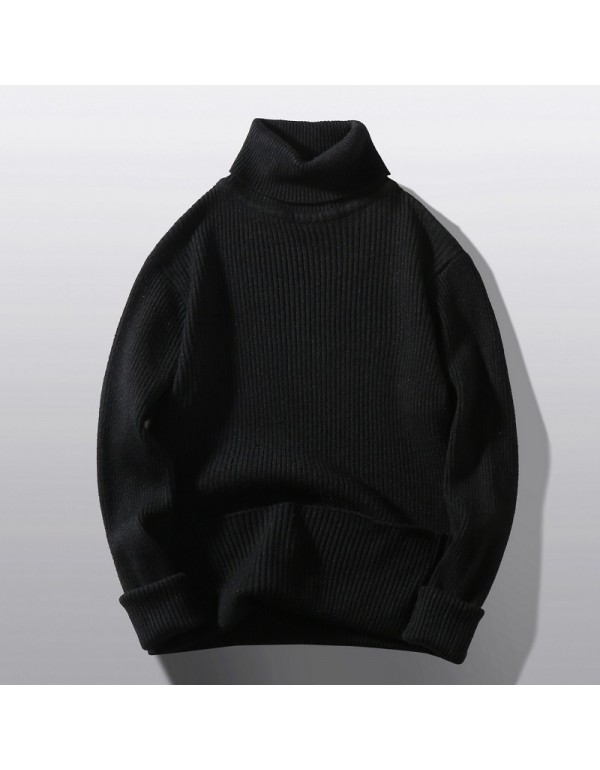 Men Casual Long Sleeve Turtle Neck Solid Color Loose Knitwear