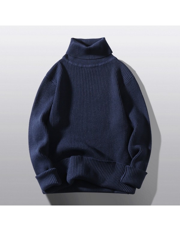 Men Casual Long Sleeve Turtle Neck Solid Color Loose Knitwear