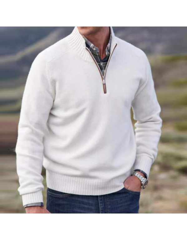 Men Casual Solid Color Stand Collar Long Sleeve Lo...