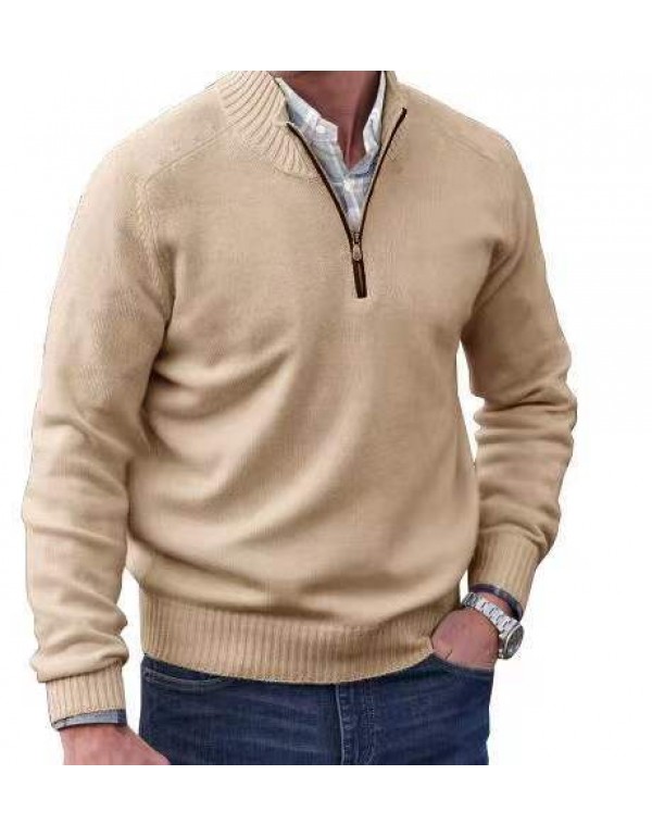 Men Casual Solid Color Stand Collar Long Sleeve Loose Top