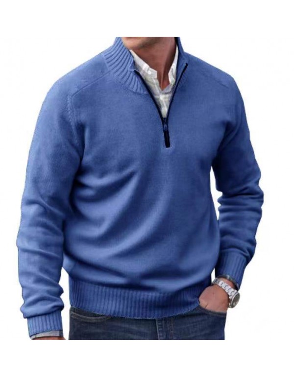 Men Casual Solid Color Stand Collar Long Sleeve Loose Top