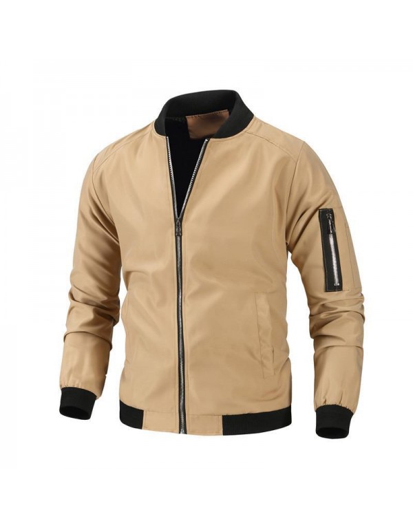 Men Casual Stand Collar Zipper Long Sleeve Plus Size Jacket