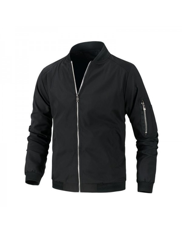 Men Casual Stand Collar Zipper Long Sleeve Plus Size Jacket