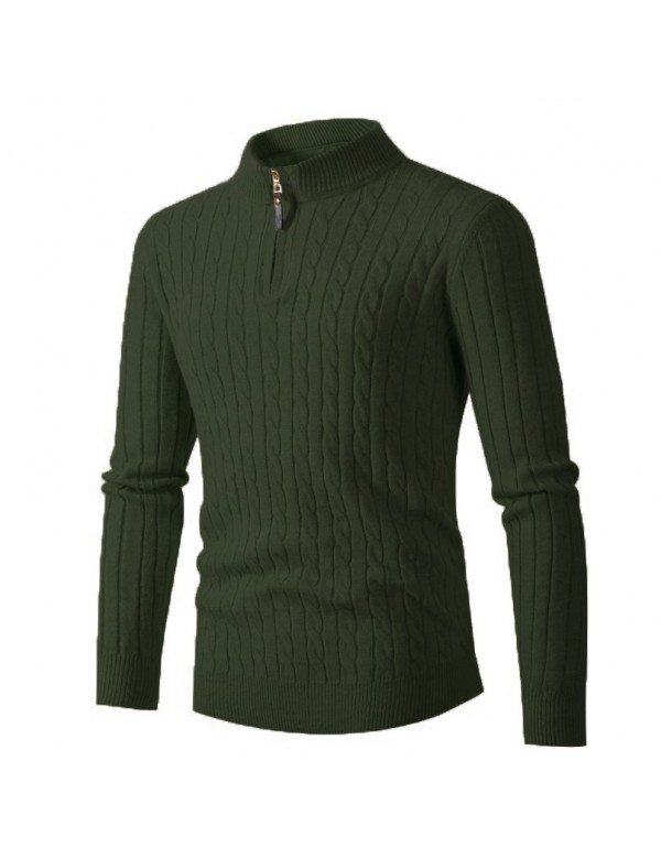 Men Casual Stand Collar Zipper Long Sleeve Solid Color Knit Sweater