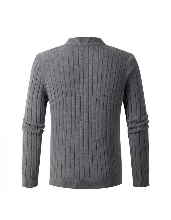 Men Casual Stand Collar Zipper Long Sleeve Solid Color Knit Sweater