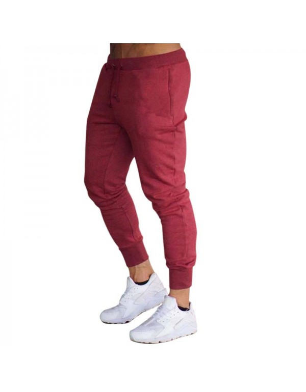 Men Fashion Solid Color Elastic Sports Pants