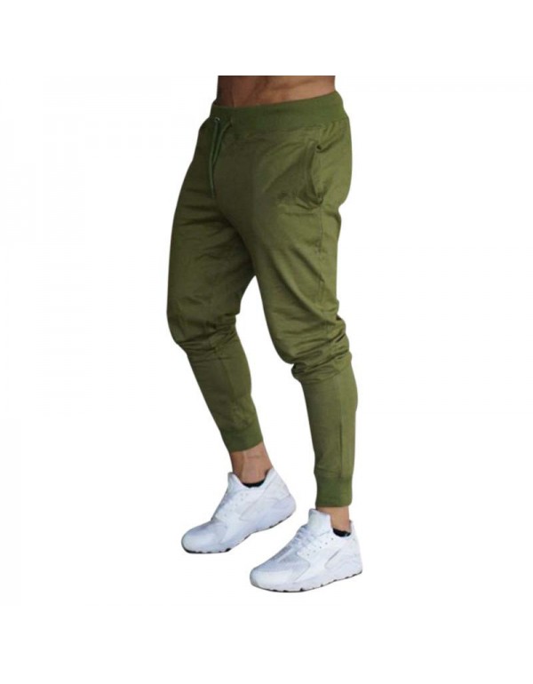 Men Fashion Solid Color Elastic Sports Pants