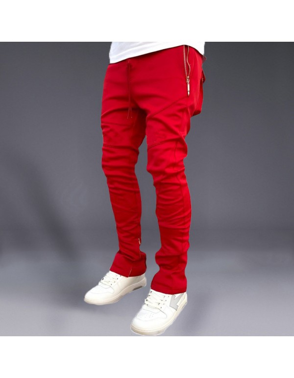 Men Casual Solid Color Elastic Slim Pants