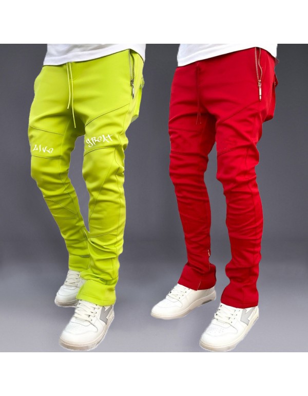 Men Casual Solid Color Elastic Slim Pants