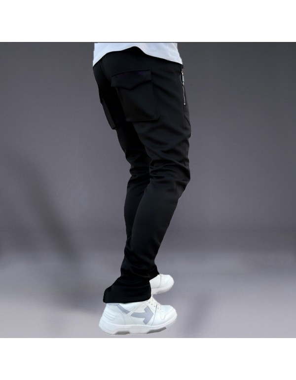 Men Casual Solid Color Elastic Slim Pants