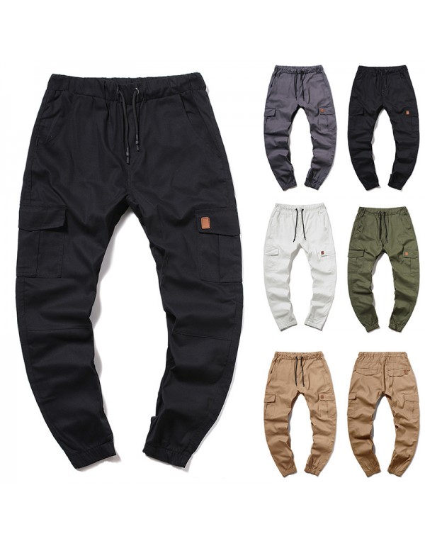 Men'S Fashion Drawstring Waist Slim Multi Pocket Trousers