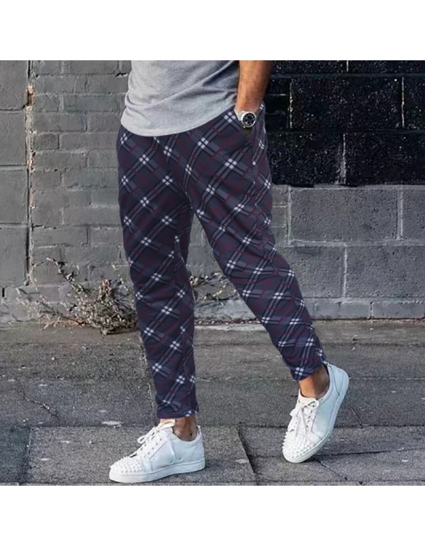 Men Fashion Printed Plaid Trousers