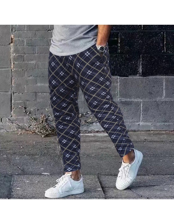 Men Fashion Printed Plaid Trousers