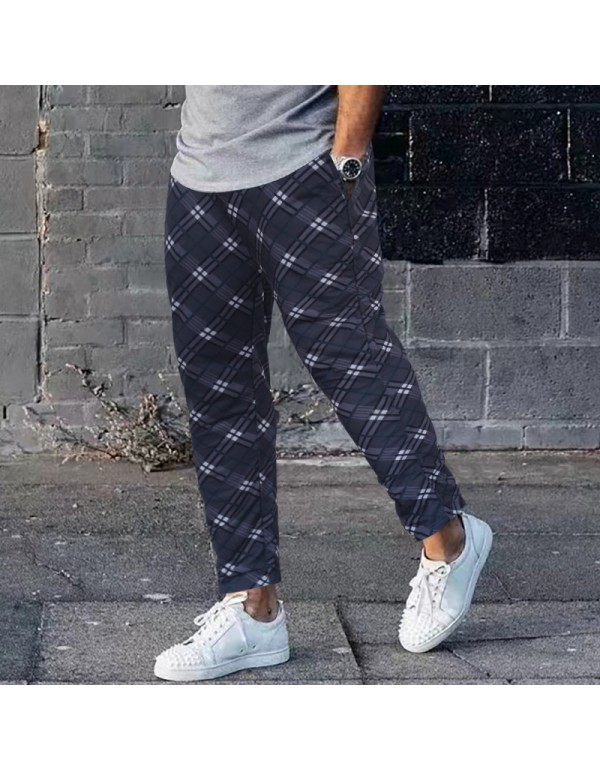 Men Fashion Printed Plaid Trousers