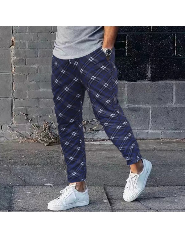 Men Fashion Printed Plaid Trousers