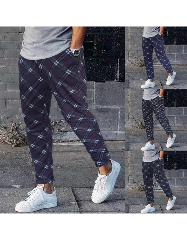 Men Fashion Printed Plaid Trousers