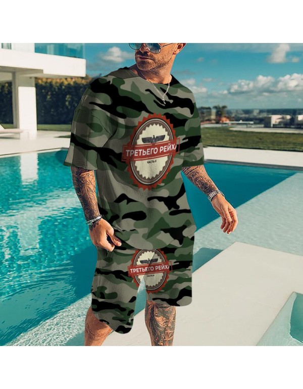 Men Fashion 3d Printing Round Neck Short-Sleeved T-Shirt And Shorts Two-Piece Set