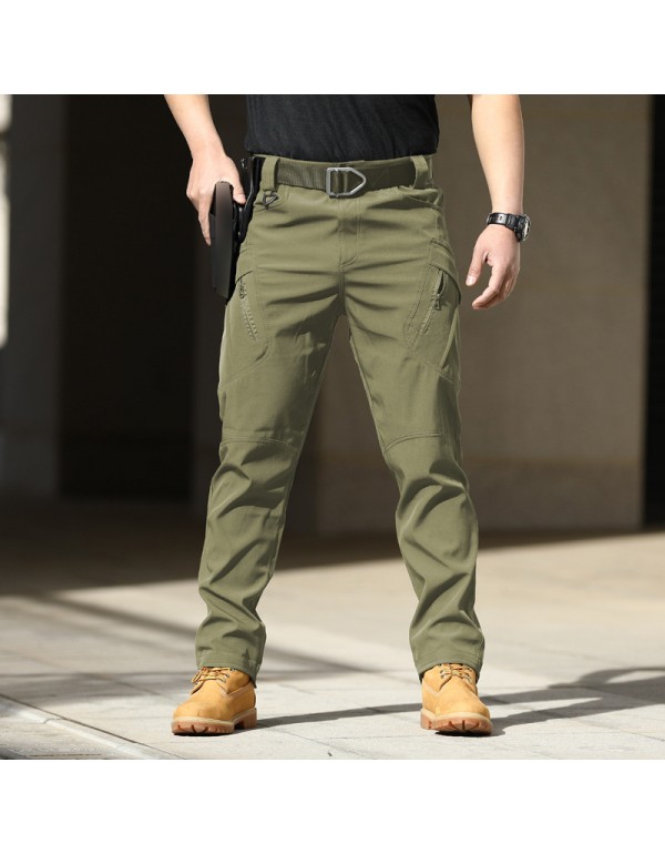 Men Casual Solid Color Elastic Breathable Multi-Pocket Trousers